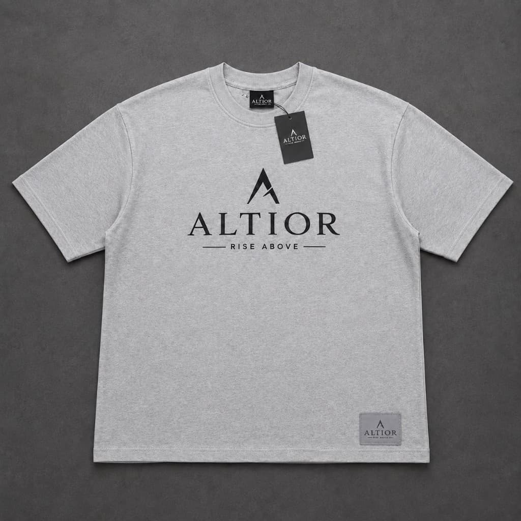 ALTIOR Signature Heavyweight Tee — ASCEND Titanium Set (Grey with black detailing)