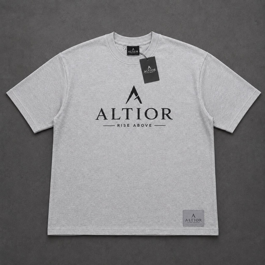 ALTIOR Signature Heavyweight Tee — ASCEND Titanium Set (Grey with black detailing)