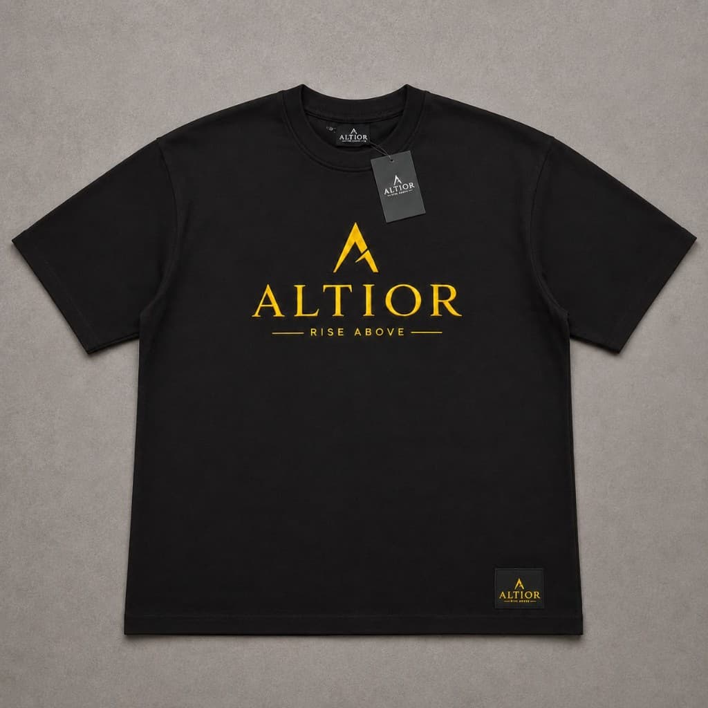 ALTIOR Signature Heavyweight Tee — ASCEND Sovereign Set (Black with gold detailing)