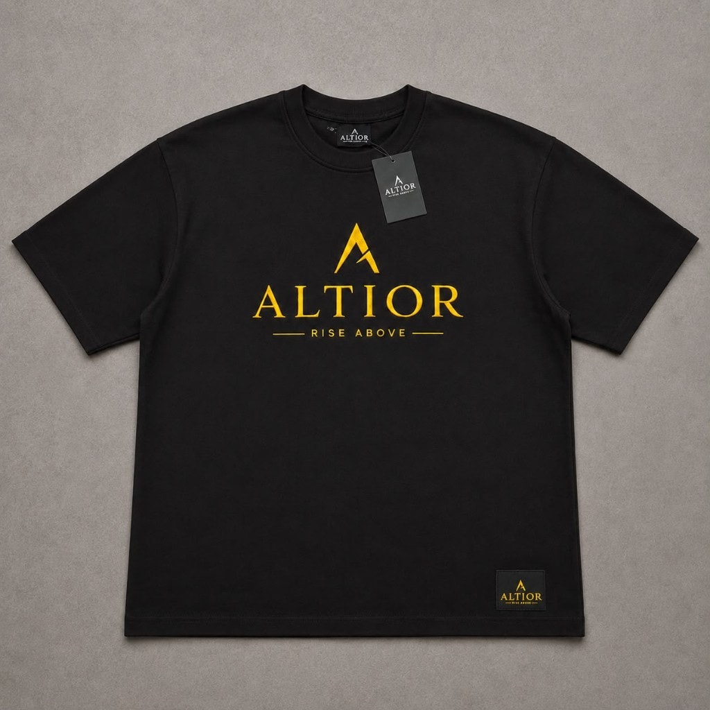 ALTIOR Signature Heavyweight Tee — ASCEND Sovereign Set (Black with gold detailing)
