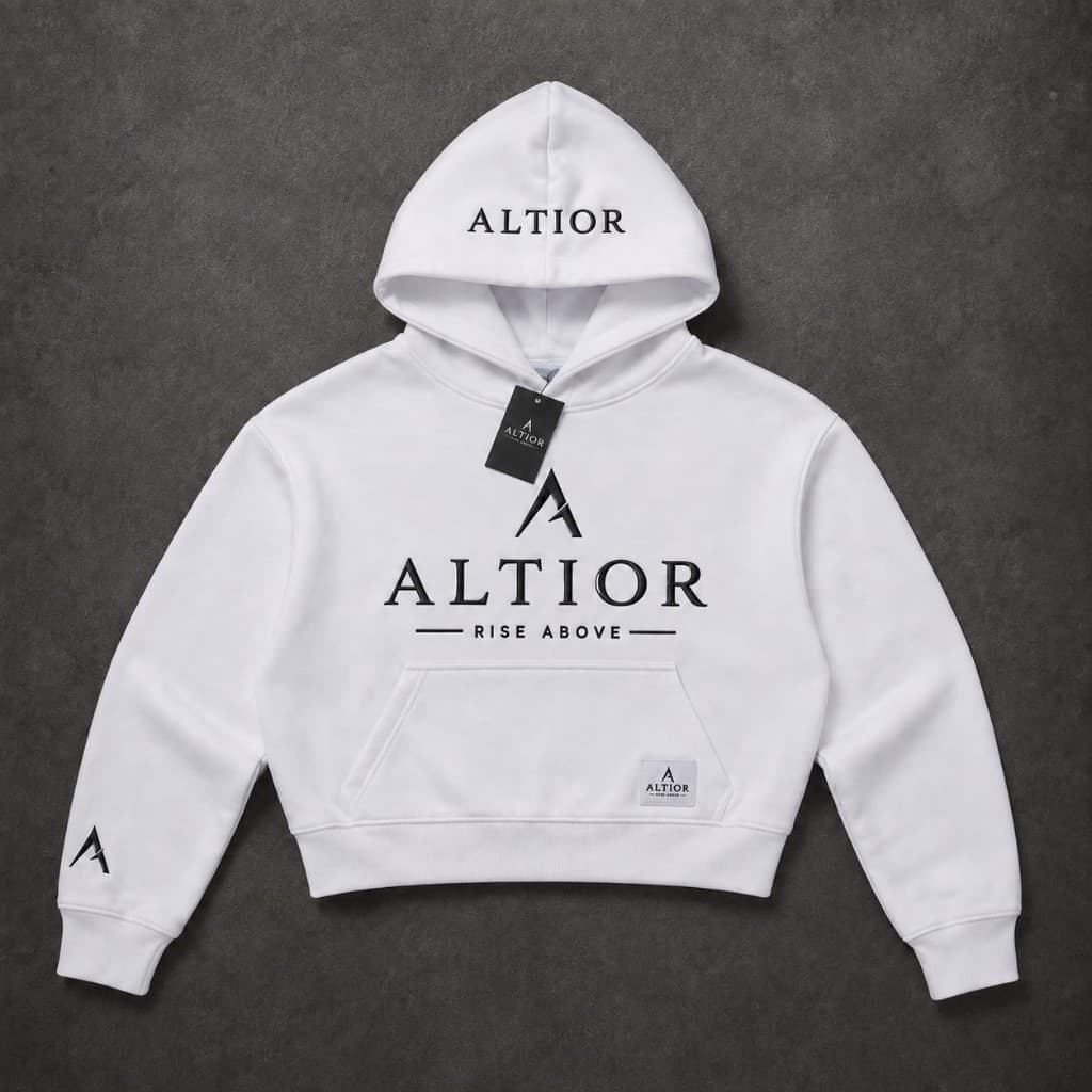ALTIOR Ascend Cropped Hoodie — ASCEND Apex Set (White with black detailing)