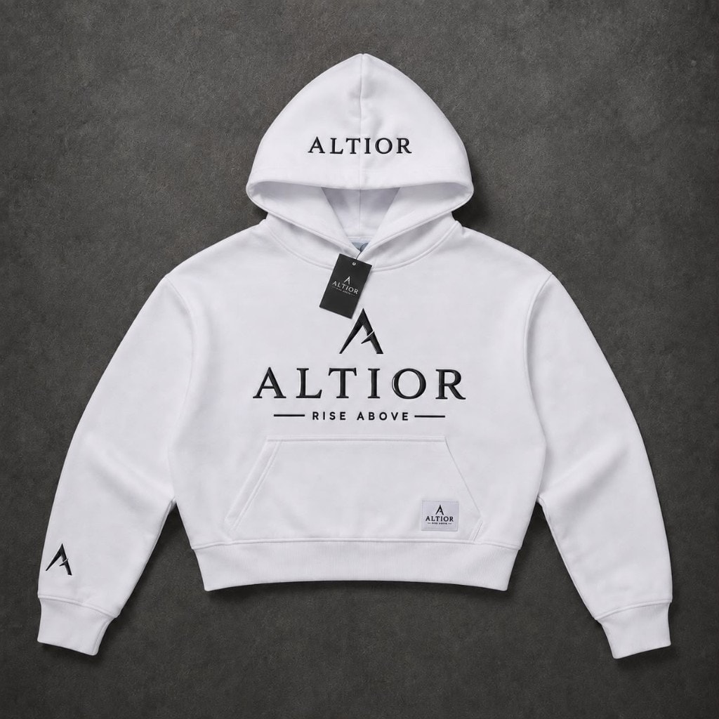 ALTIOR Ascend Cropped Hoodie — ASCEND Apex Set (White with black detailing)