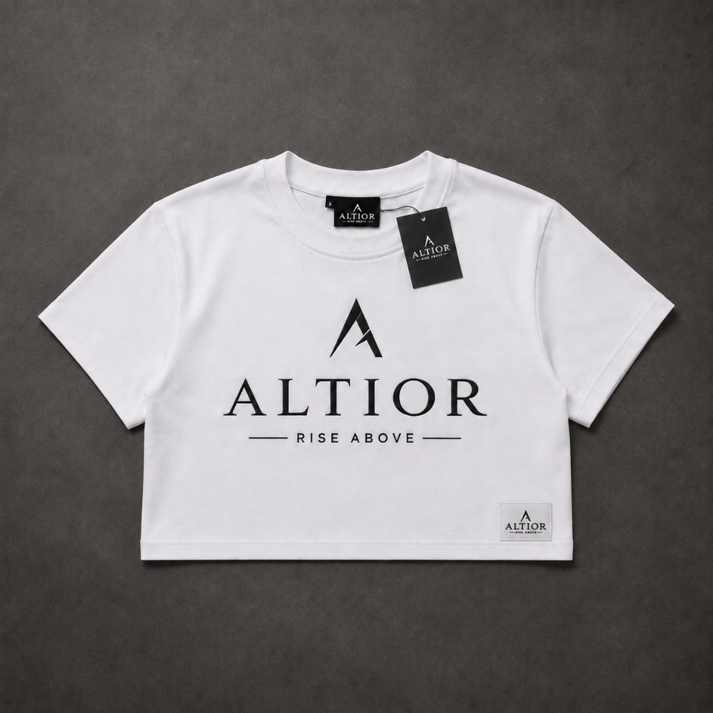 ALTIOR Ascend Cropped Tee — ASCEND Apex Set (White with black detailing)