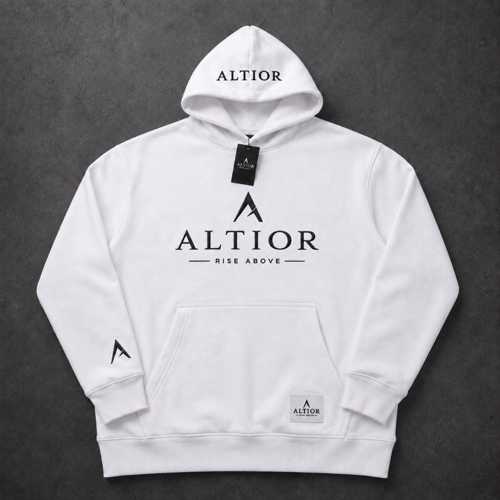 ALTIOR Ascend 500 GSM Hoodie — ASCEND Apex Set (White with black detailing)