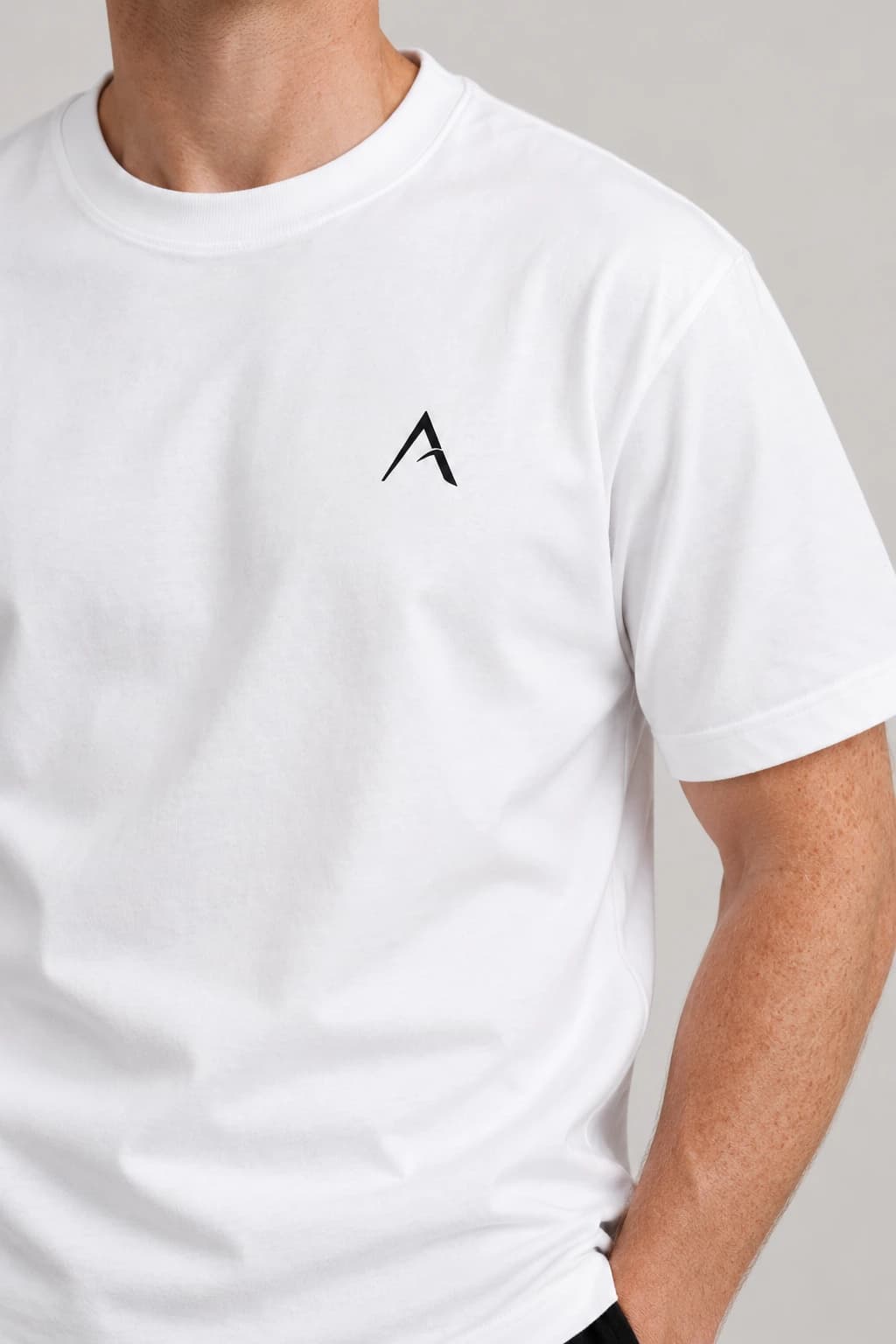 Core tee — White with black detailing, AI-generated garment detail study