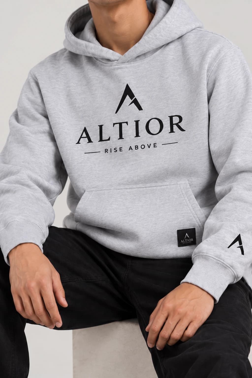 Men's tracksuit set — Grey with black detailing, AI-generated garment detail study