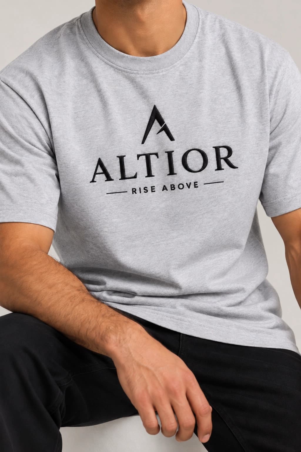 Signature tee — Grey with black detailing, AI-generated garment detail study