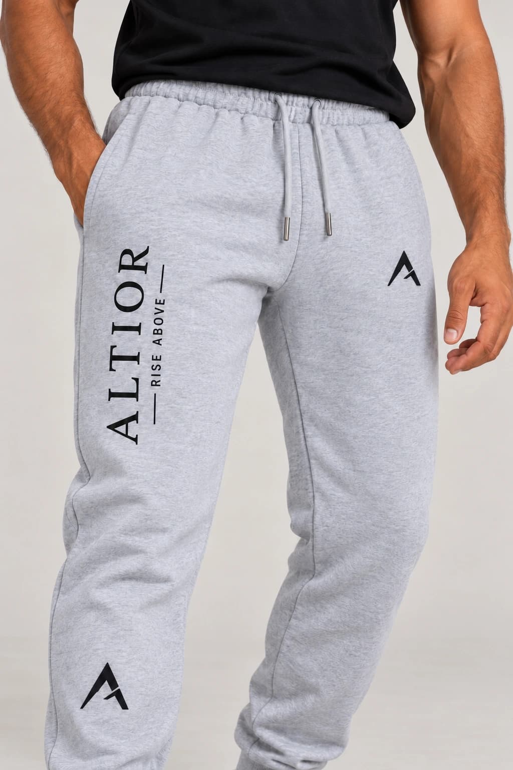 Track pants — Grey with black detailing, AI-generated track pants detail study