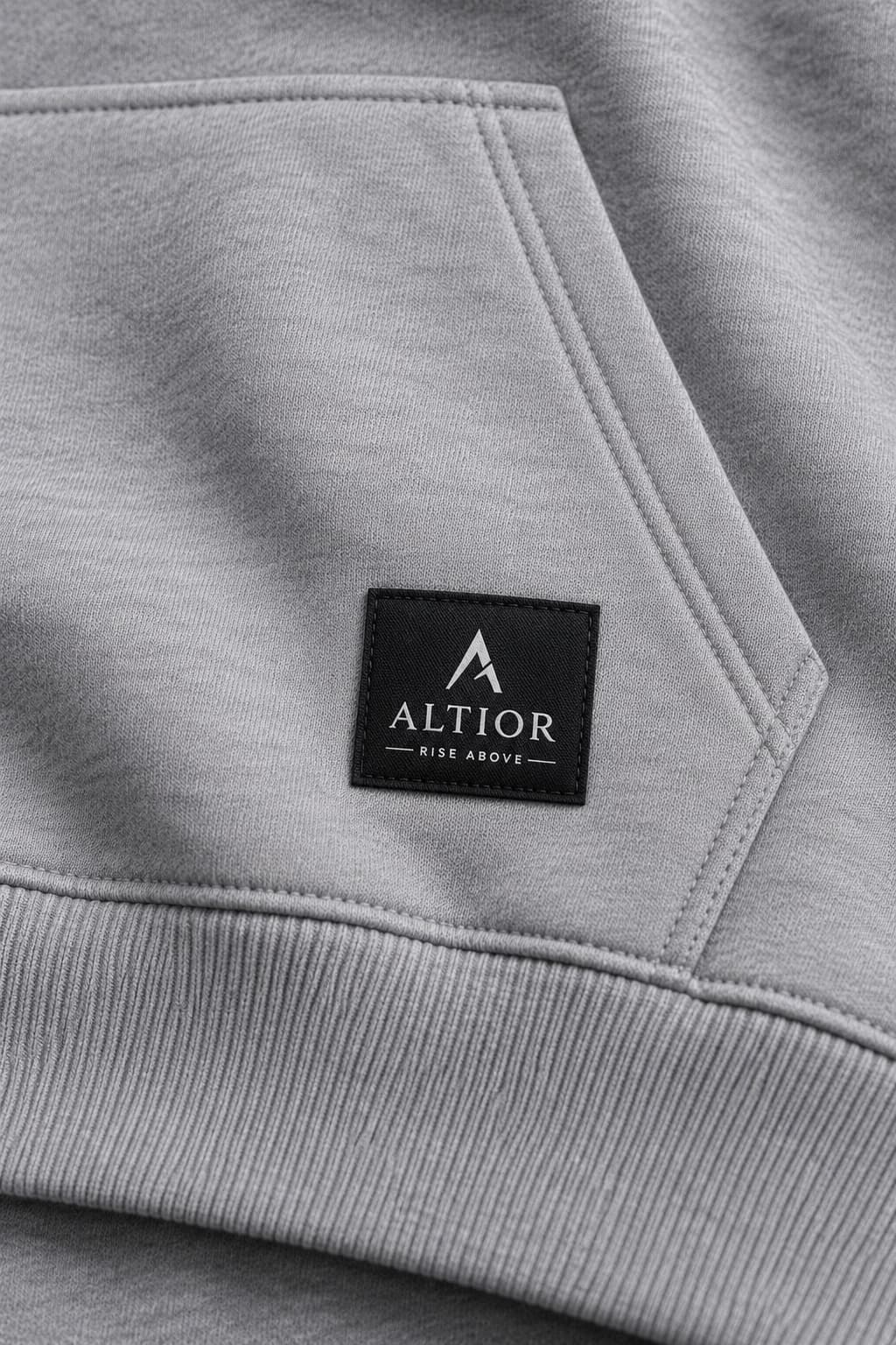 Men's tracksuit set — Grey with black detailing, AI-generated badge and fabric close-up study