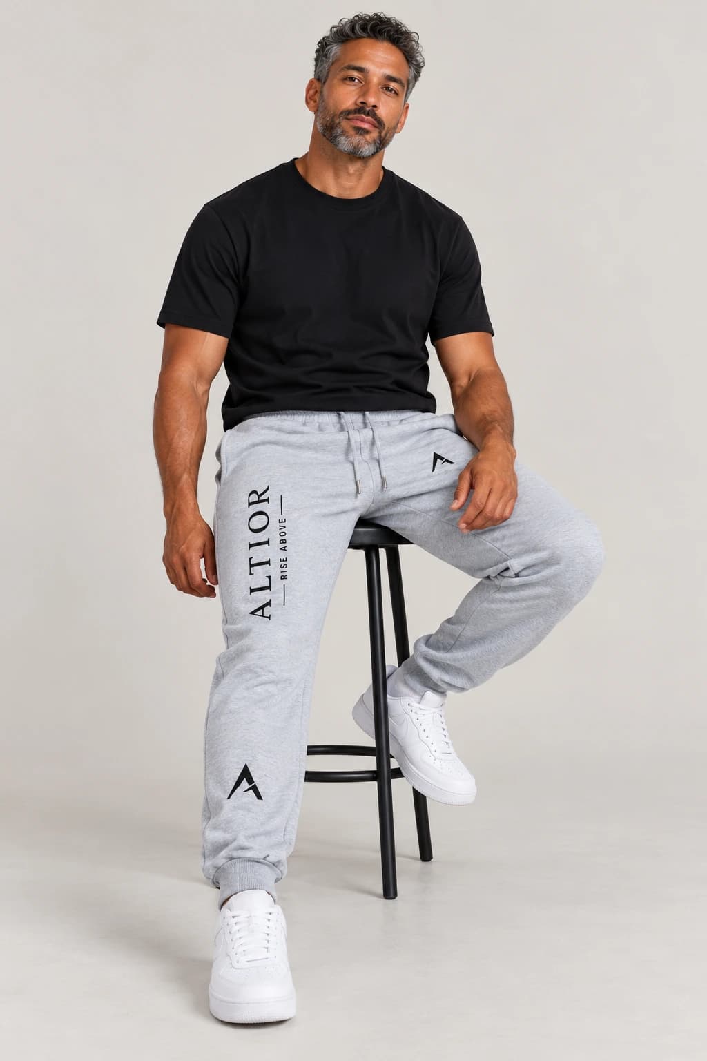 Men's tracksuit set — Grey with black detailing, track pants on male model